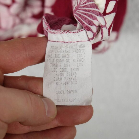 Hiko Hattie Shirt Mens Medium Red White Hawaiian Camp Floral Striped Tropical - Picture 8 of 9